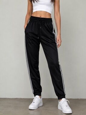 Sundry black jogger pants with white stripes on side 2
